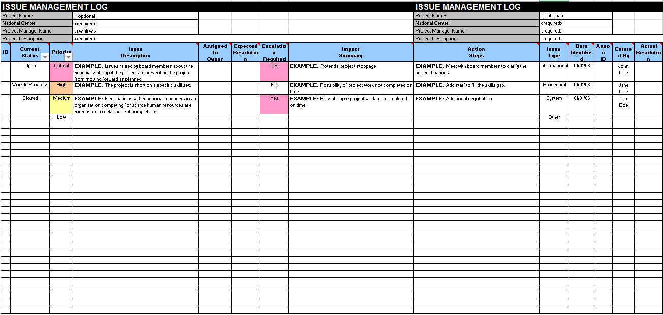 Project Issue Log Template Issue Log Template Looking For Project