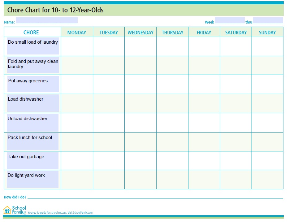 Household Chore List Template Free