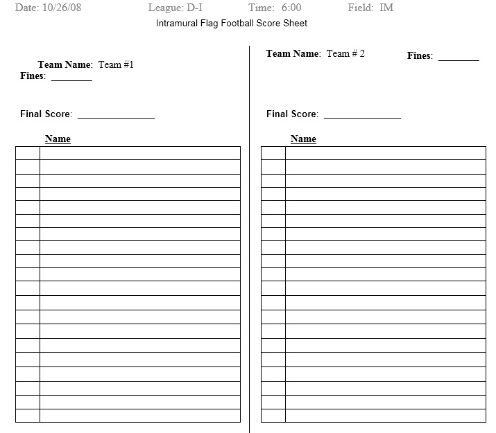 football tournament score sheet template