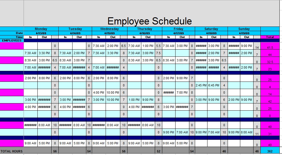 free work schedule template