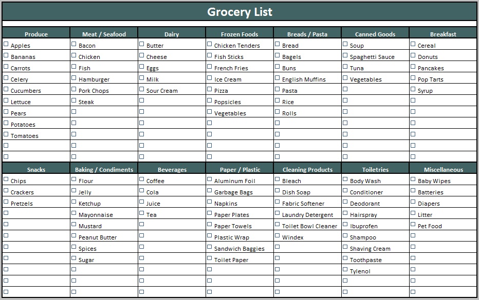 Food Shopping List Template from www.printablesample.com