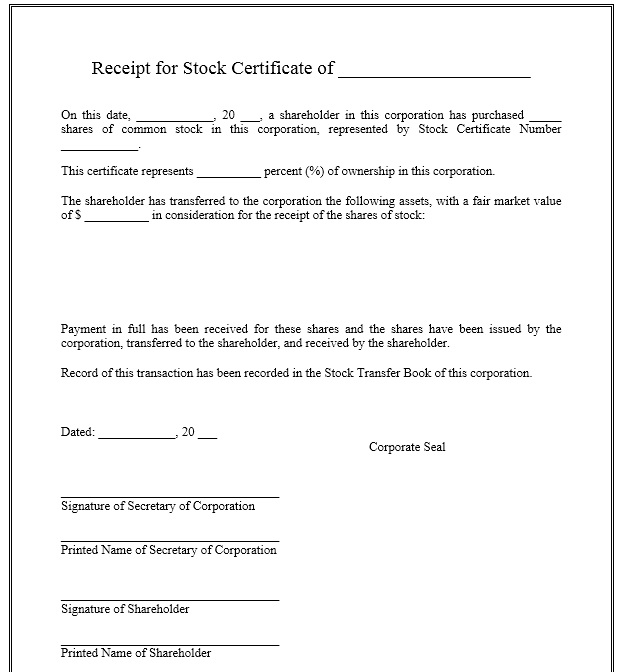 Formal Stock Shares Certificate