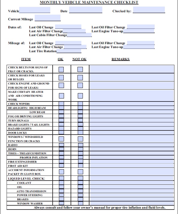 12 Free Sample Car Maintenance List Templates Printable Samples 12-free-sample-car-maintenance-list-templates-printable-samples