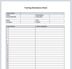 13 Free Sample Training Attendance Sheet Templates - Printable Samples