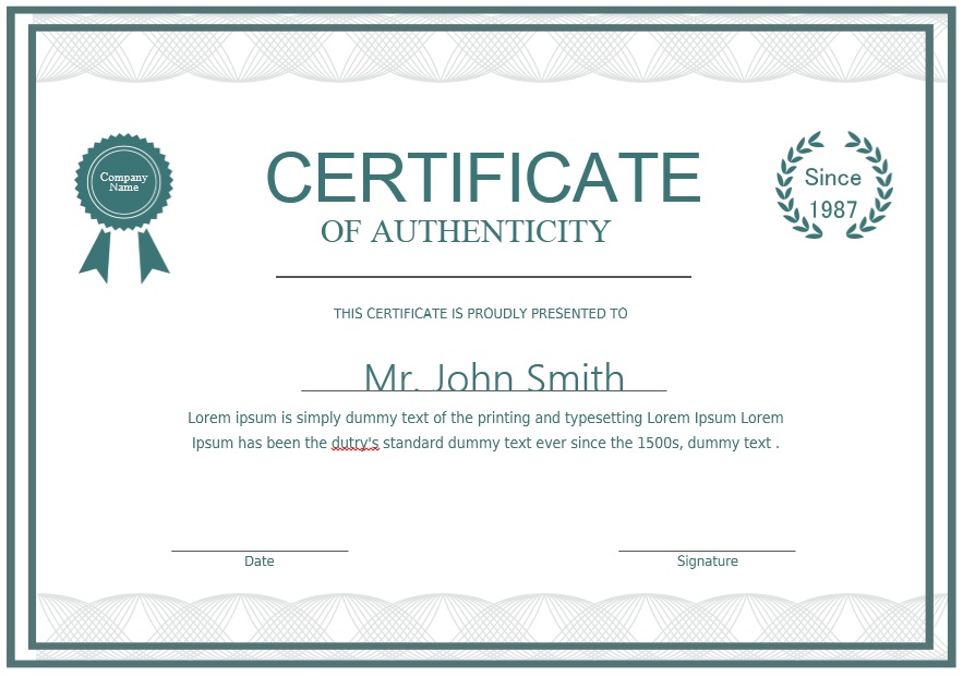 Template Certificate Of Authenticity