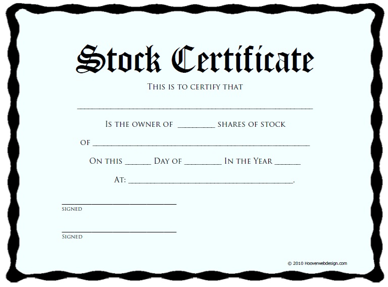Stock Shares Certificate