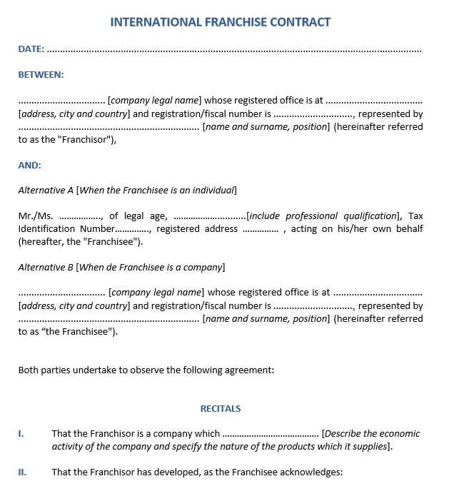 Franchise Agreement Template Free Download from www.printablesample.com