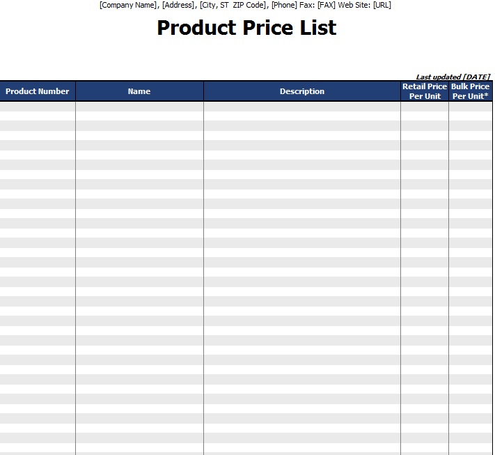 Price Sheet Template Excel from www.printablesample.com