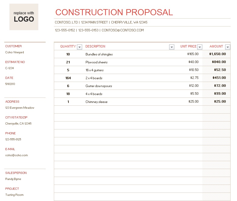 How To Bid A Construction Job Template from www.printablesample.com