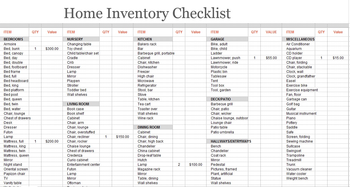 Free Printable Household Inventory List