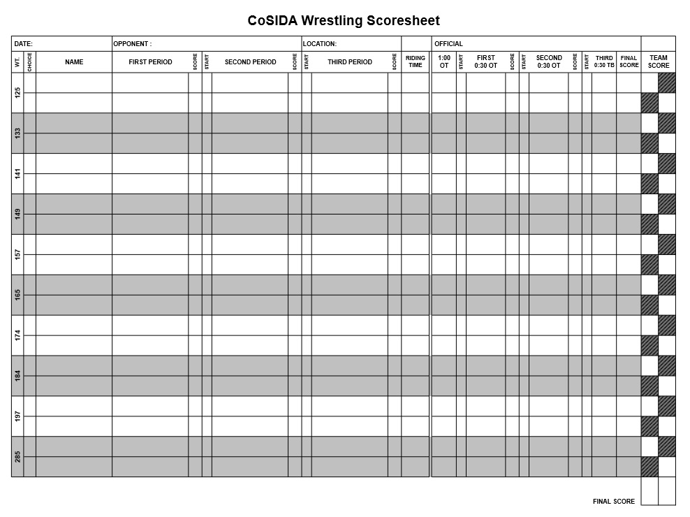Free Printable Wrestling Score Sheets