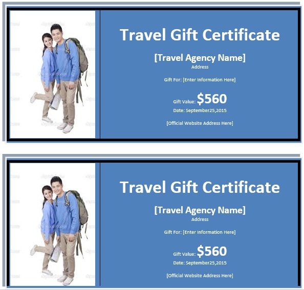 Travel gift certificate templates free