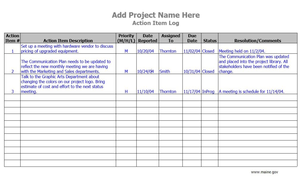 10 Free Sample Action Log Templates Printable Samples