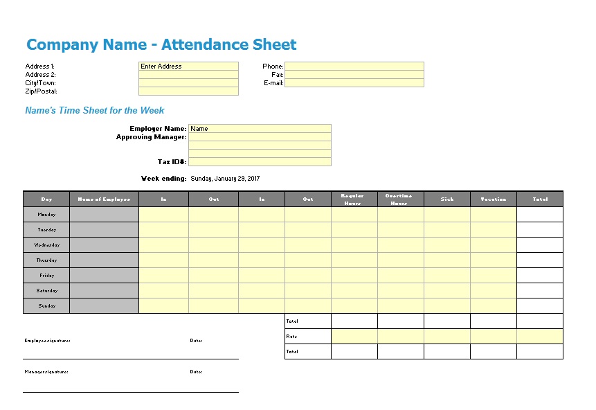 Employee Attendance Sheet Template from www.printablesample.com