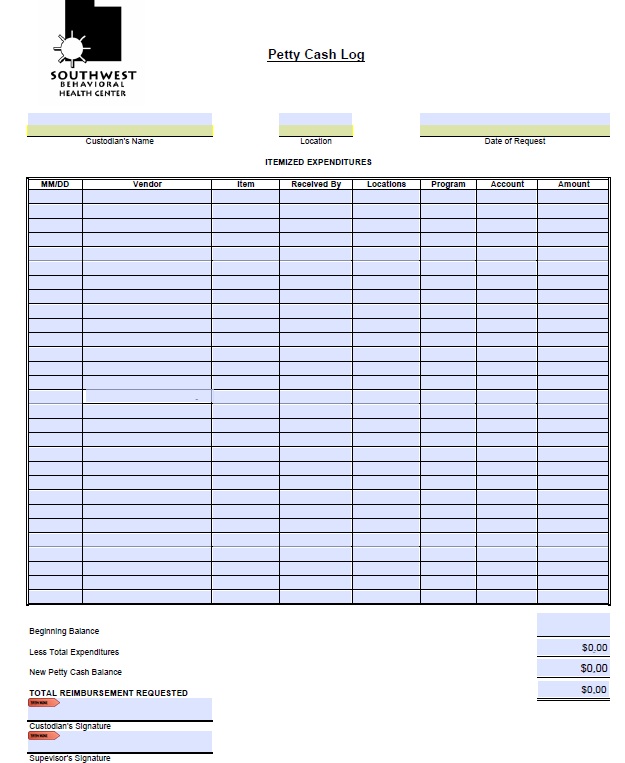 Petty Cash Log