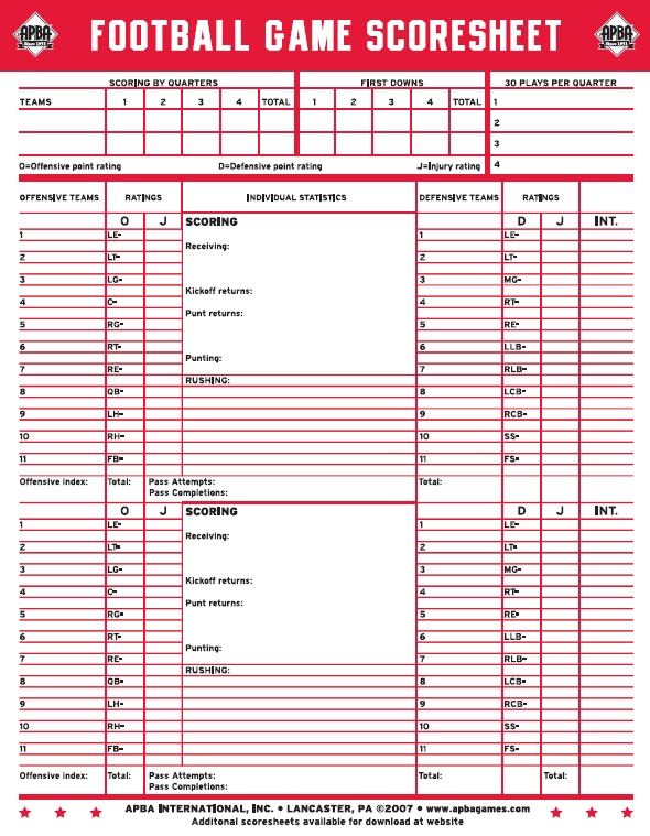 13 Free Sample Football Score Sheet Templates - Printable Samples