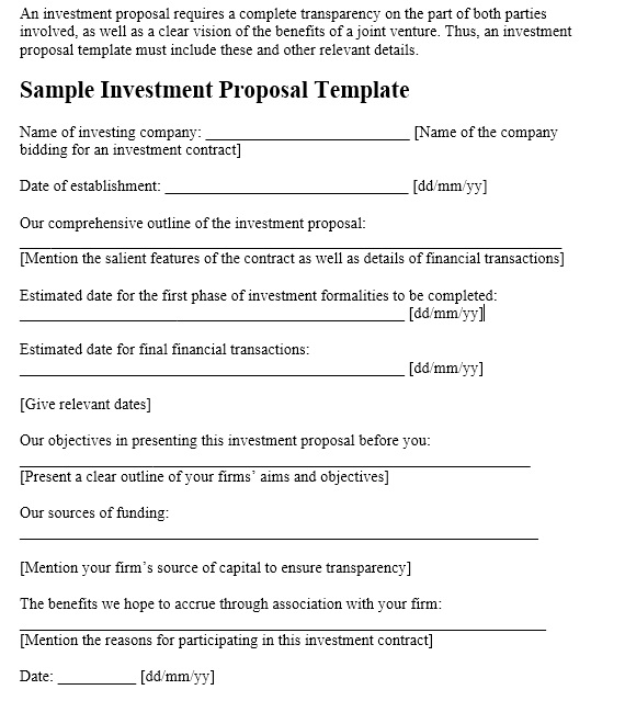 business plan investment proposal