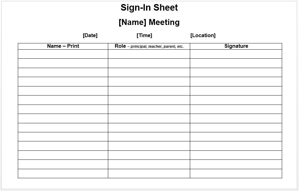 Free Printable Sign In Sheet For Meeting