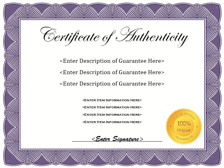 7 Free Sample Authenticity Certificate Templates - Printable Samples