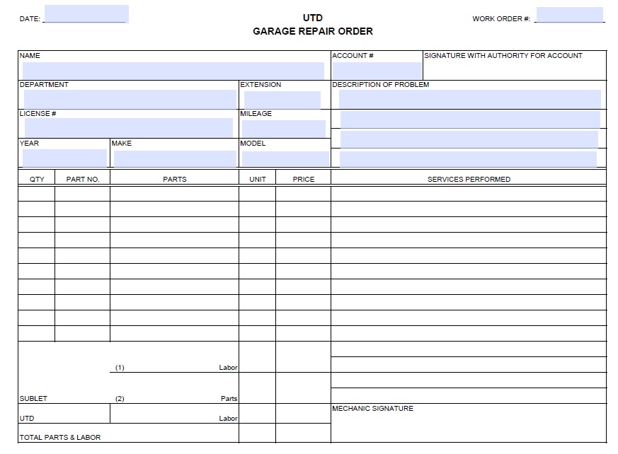 13 Free Sample Auto Repair Estimate Templates Printable Samples