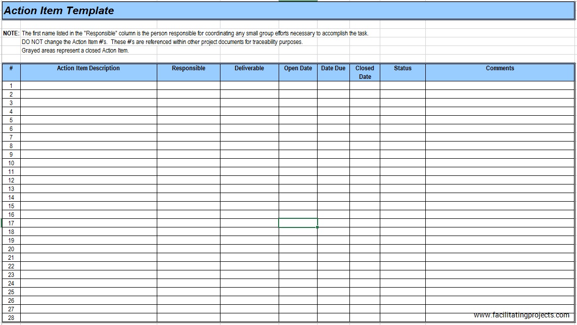 Action Log Template Free