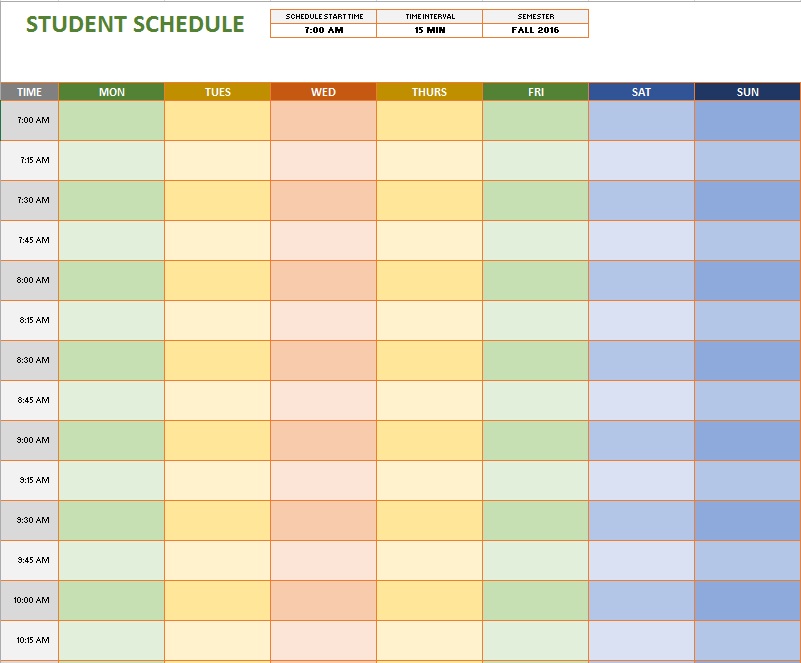 weeklystudentscheduletemplate 8 Printable Samples