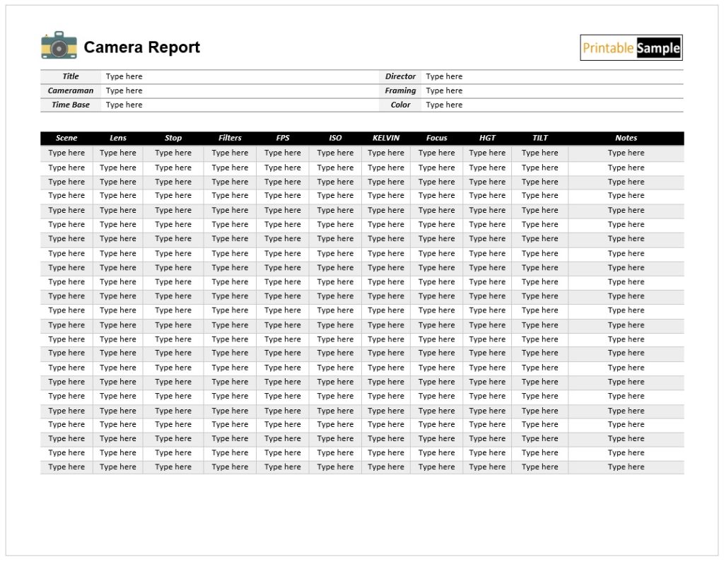 Camera Report Template 
