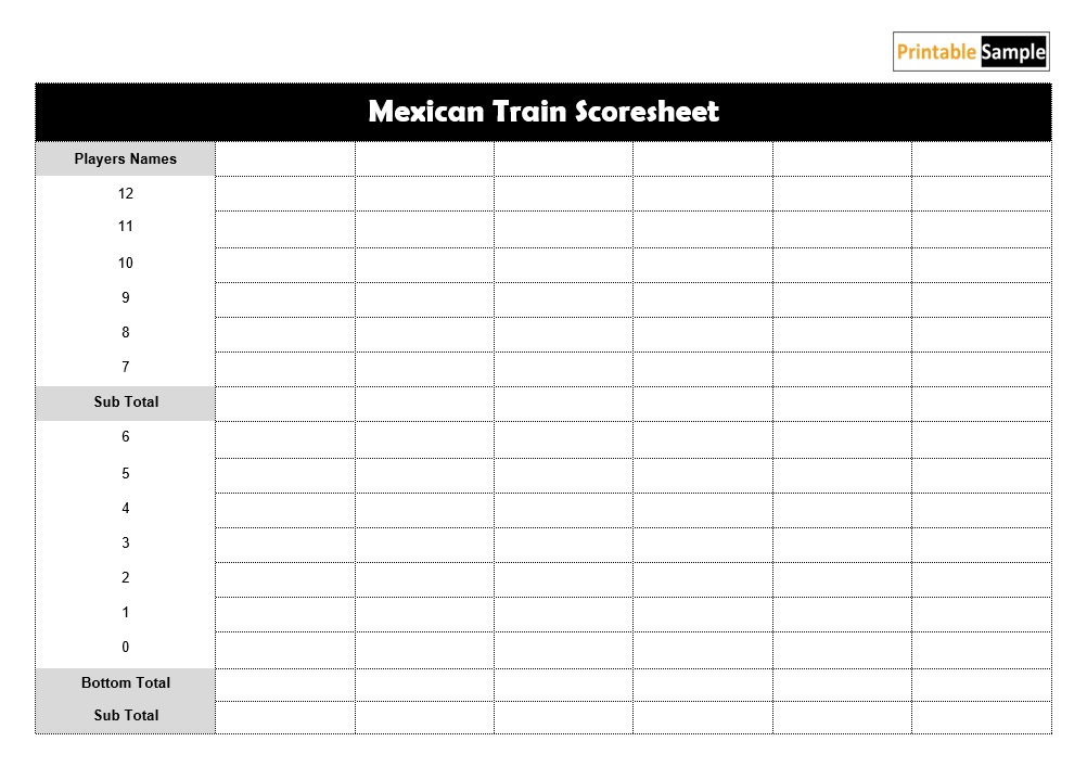 Mexicans train score sheet template 06