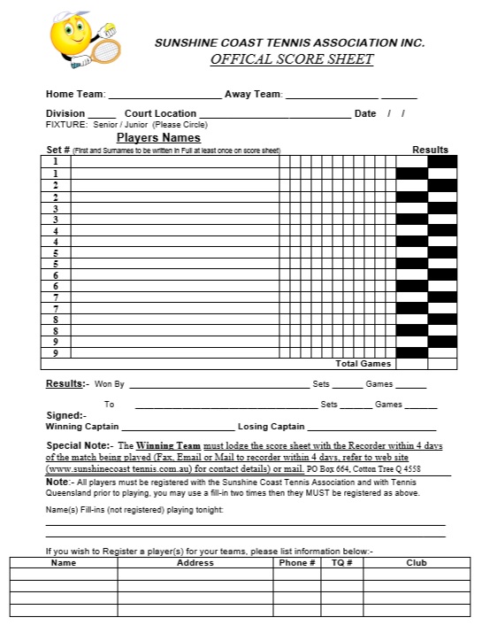 Printable Tennis Score Sheet - Printable Word Searches