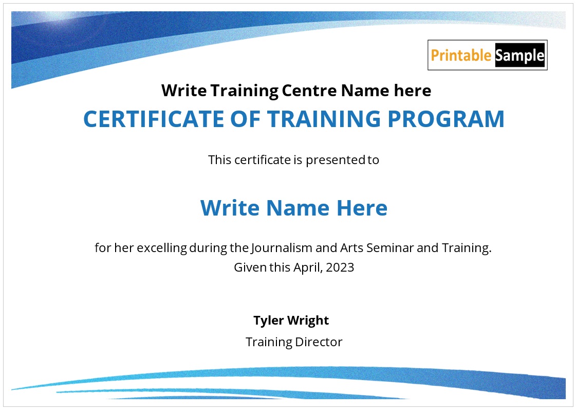 Certificate of Training Program