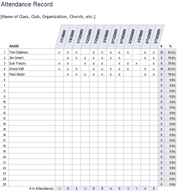9 Free Sample Child Care Attendance Sheet Templates - Printable Samples