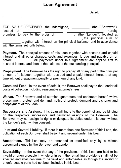 9 Free Sample Loan Agreement Templates - Printable Samples