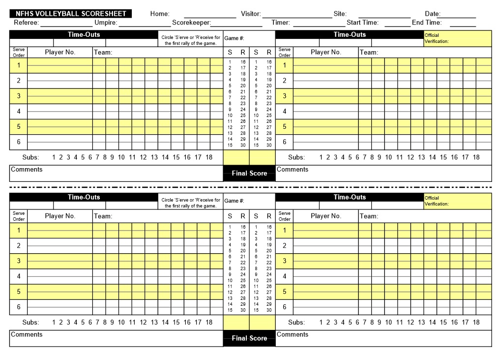 Volleyball Scoresheet Printable - Printable Blank World