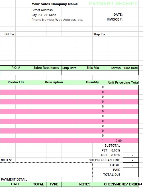 Installment Payment Receipt Template