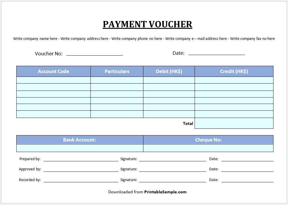 20 Free Sample Payment Voucher Templates - Printable Samples