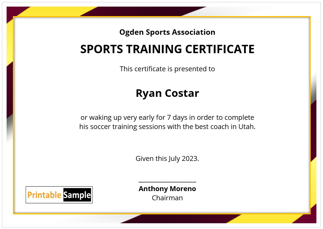 Sports Training Certificate Template