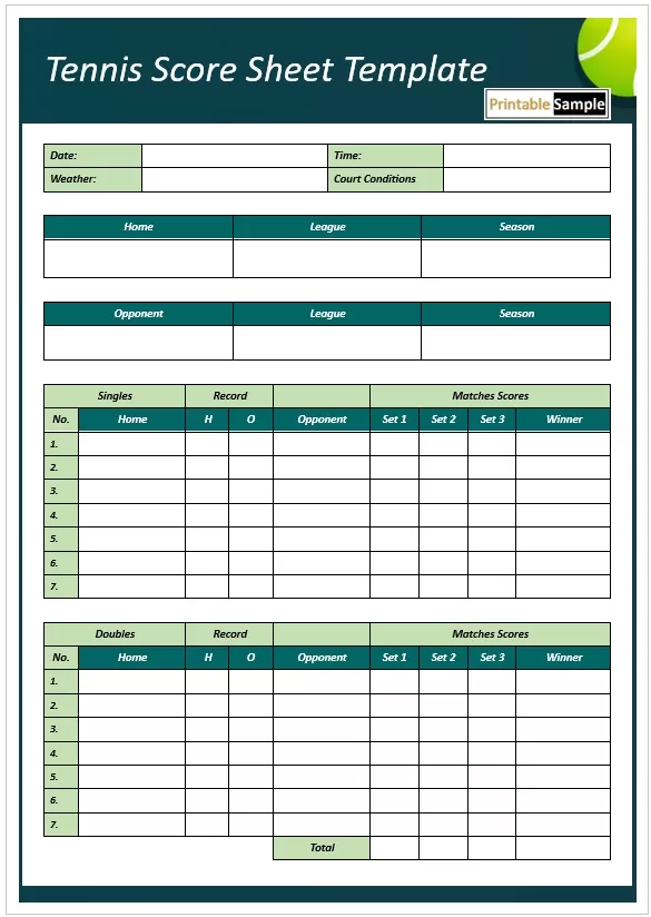 Tennis Score Sheet Template 02
