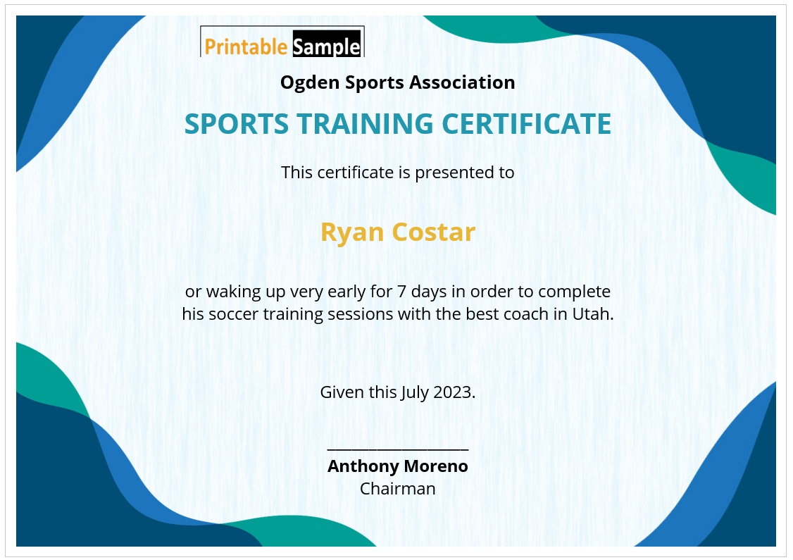 Training Certificate Template (Sports)