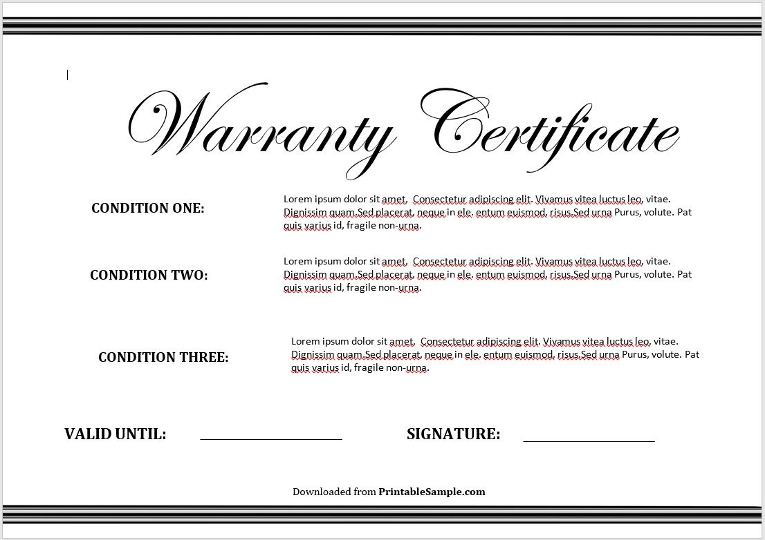 18 Free Sample Warranty Certificate Templates Printable Samples