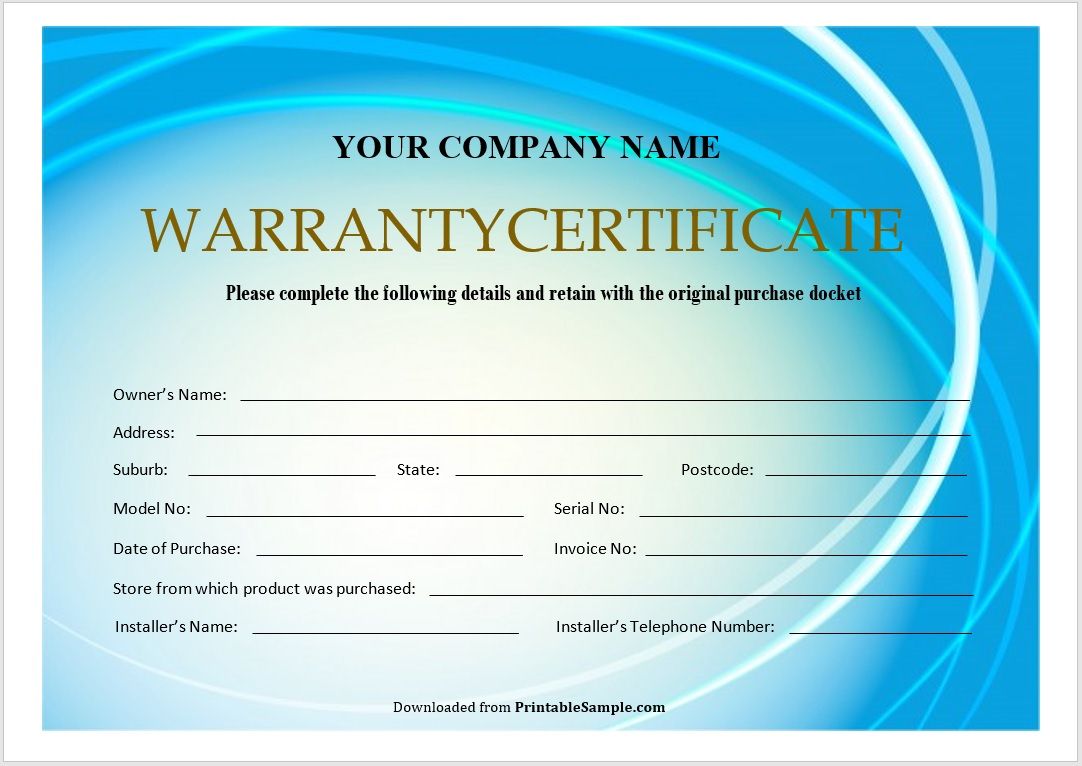 1 Year Workmanship Warranty Template