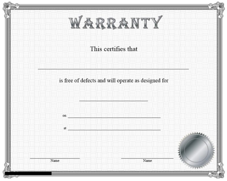 18 Free Sample Warranty Certificate Templates - Printable Samples Blank Certificate Templates For Word Free