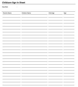 9 Free Sample Child Care Sign In Sheet Templates - Printable Samples