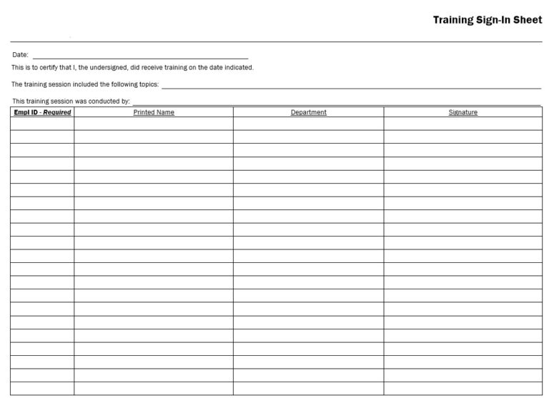 10 Free Sample Army Training Sign In Sheet Templates Printable Samples
