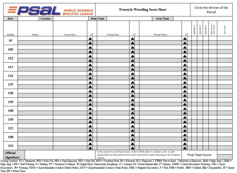 14 Free Wrestling Score Sheet Templates - Printable Samples