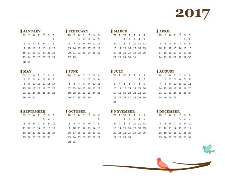 Yearly Calendar 2107 1 - Printable Samples