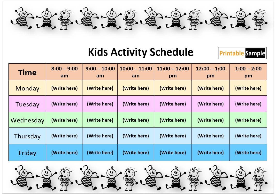 Daily Schedule Template For Preschool