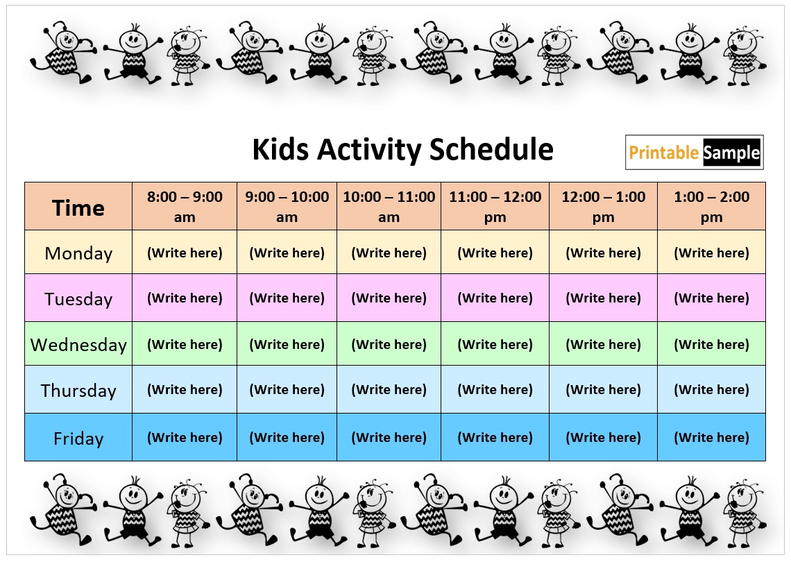 14 Free Sample Kids Activity Schedule Templates Printable Samples 14 Free Sample Kids Activity Schedule Templates Printable Samples