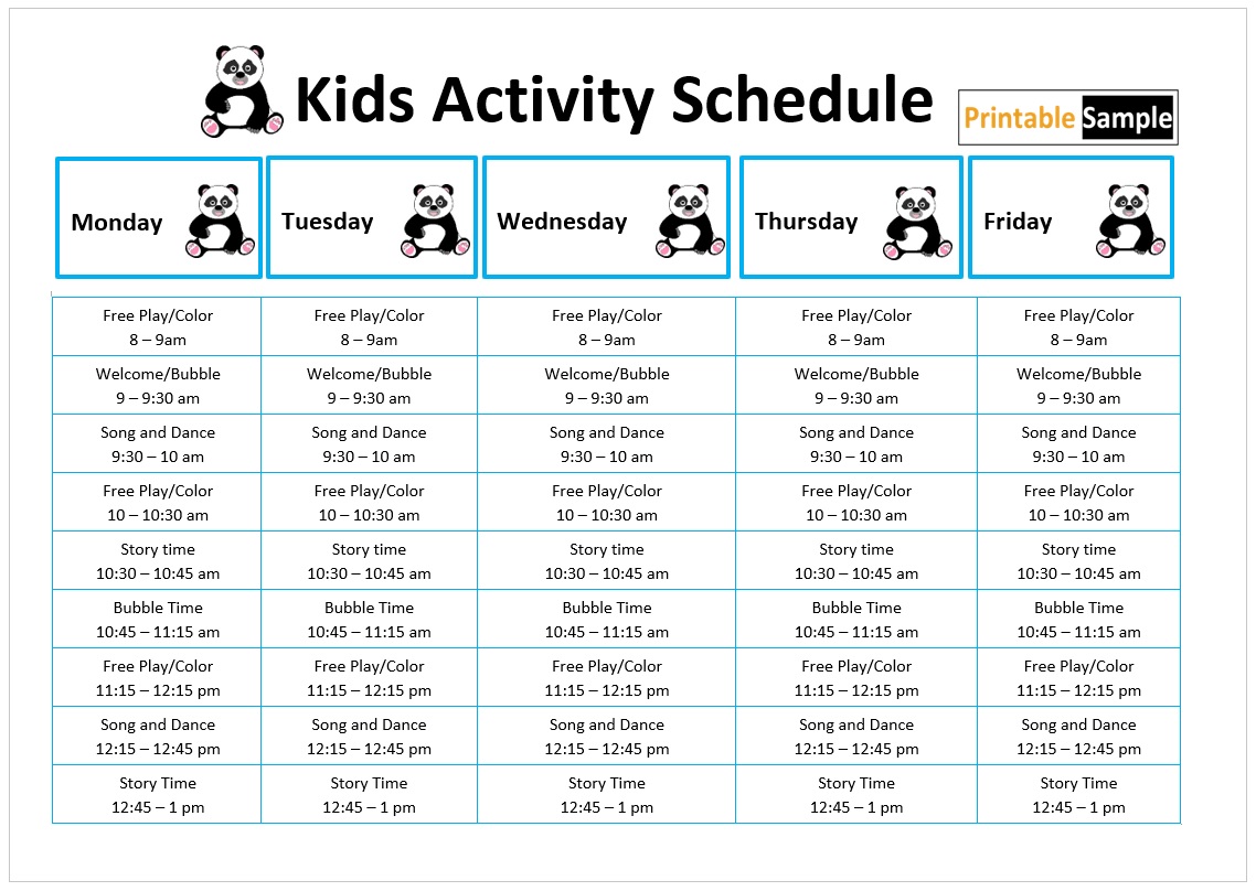 Kids Activity Schedule Template 12