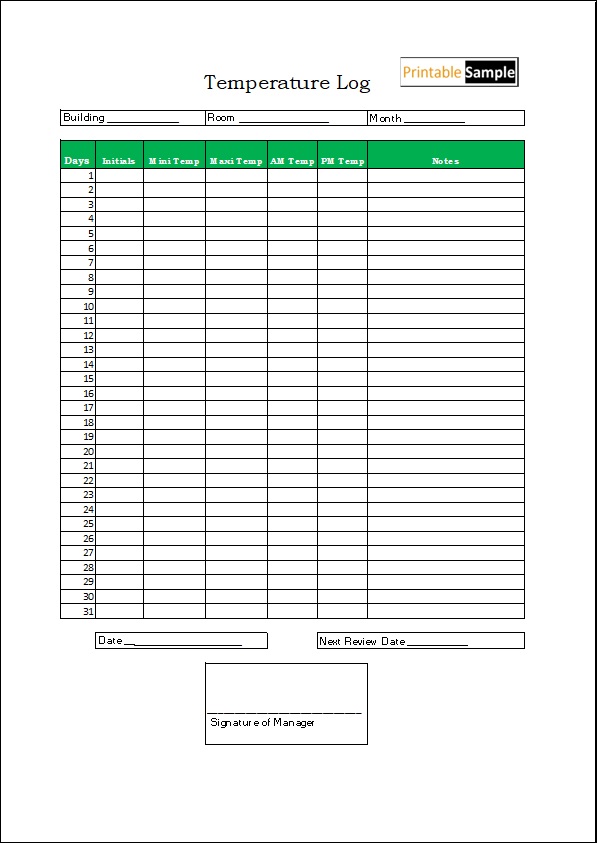 11 Free Sample Temperature Log Templates Printable Samples