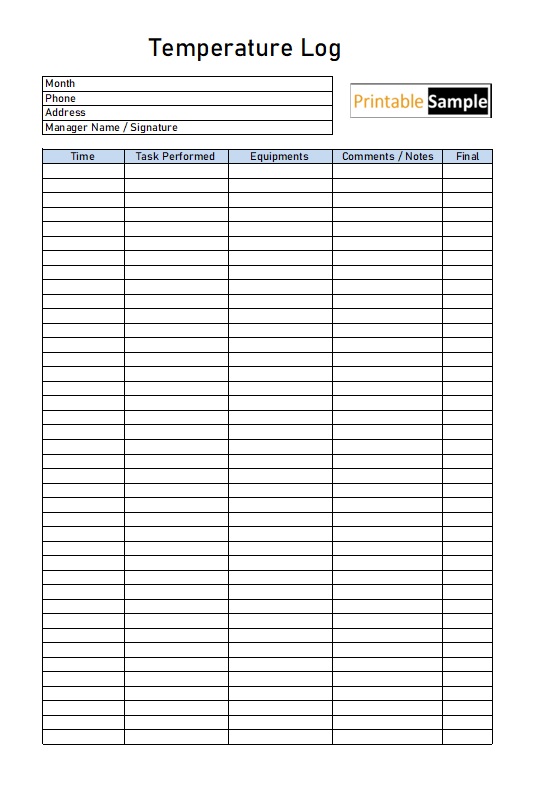 11 Free Sample Temperature Log Templates Printable Samples 11 Free Sample Temperature Log Templates Printable Samples